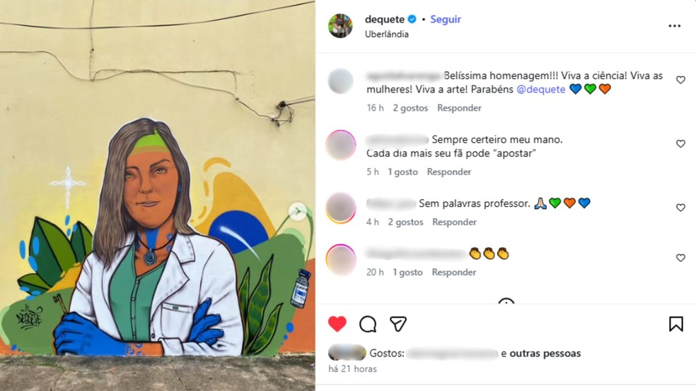 Os seguidores do artista parabenizaram Dequete pela homenagem à Tatiana Sampaio — Foto: Redes sociais/reprodução