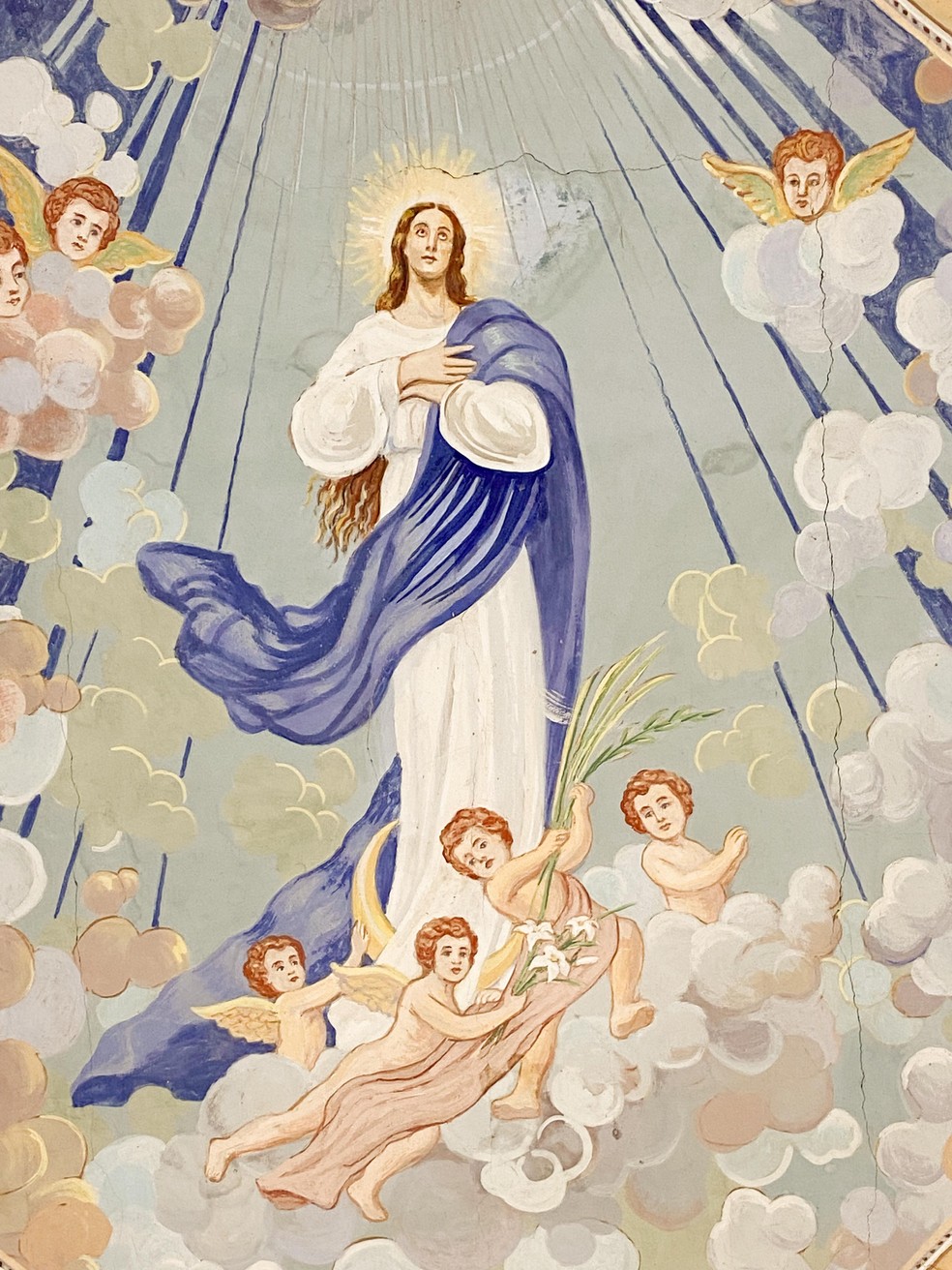 Rachaduras nos afrescos da paróquia — Foto: Arquivo/Paroquia Nossa Senhora da Conceição