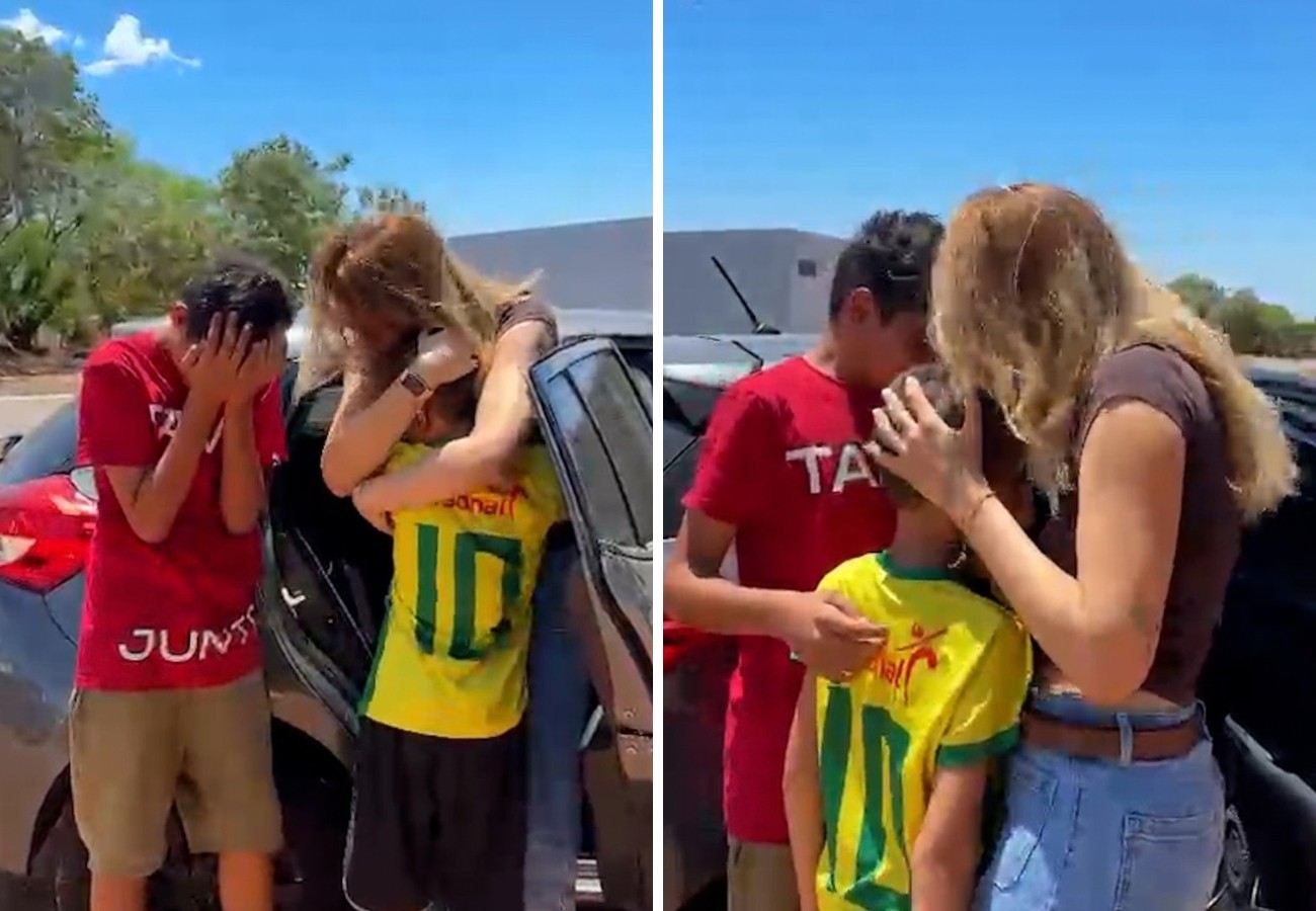 Mãe reencontra filhos no TO após quase quatro anos na Espanha: 'Nada se compara ao abraço'