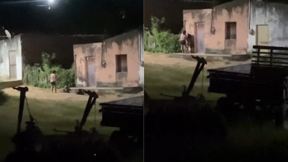 Mulher foi gravada espancando a filha de 9 anos na calçada — Foto: Reprodução