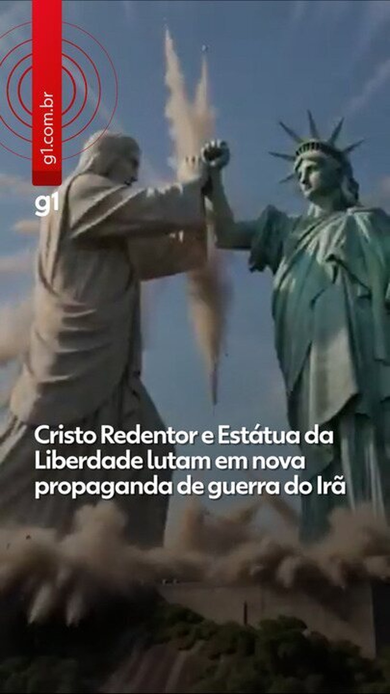 Cristo Redentor e Estátua da Liberdade lutam em nova propaganda de guerra
