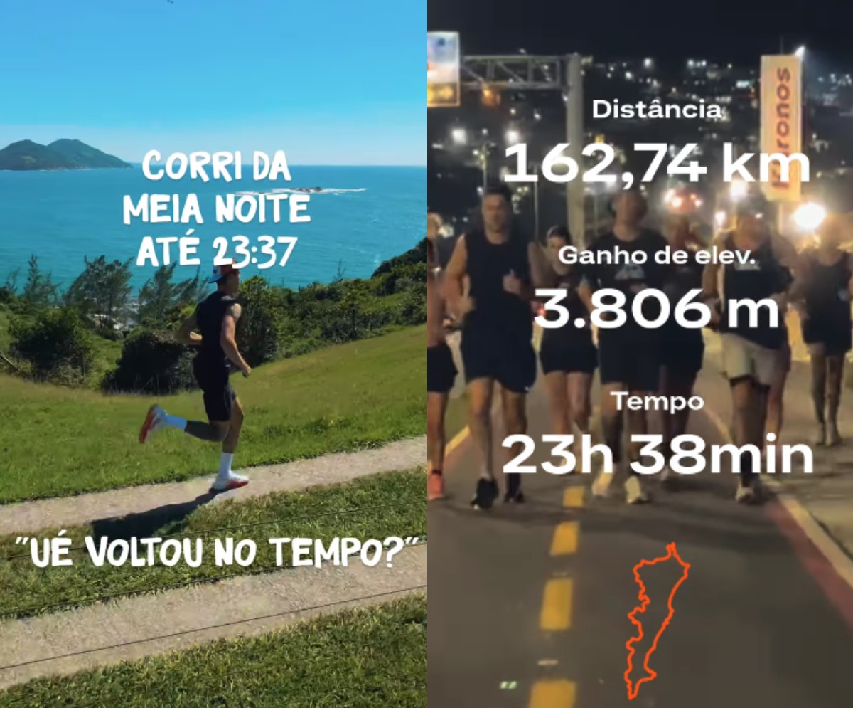 Atleta corre 160 km em volta à Ilha de SC e GPS forma mapa de Florianópolis: 'Sensação indescritível'