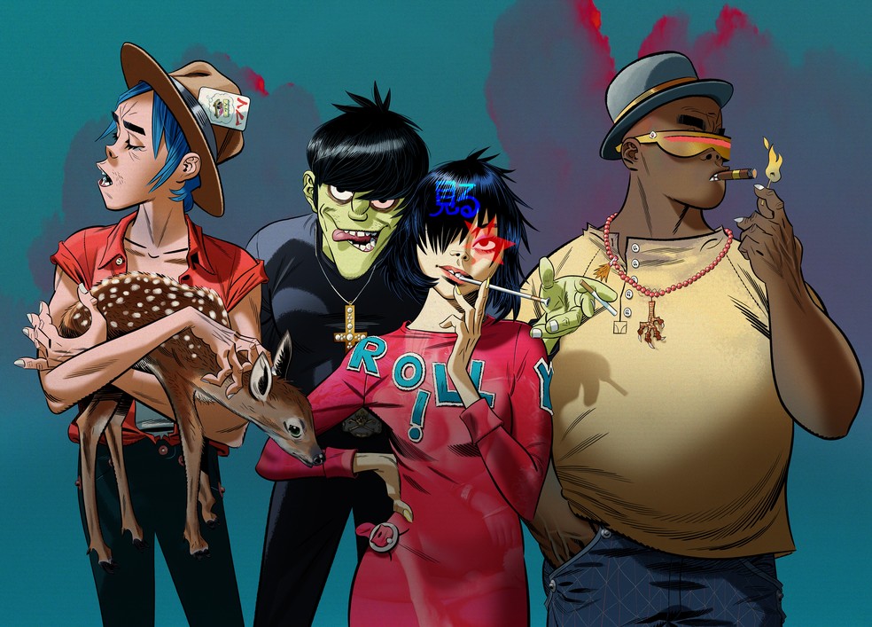 Gorillaz é uma banda virtual criada pelo vocalista e líder do Blur, Damon Albarn e pelo cartunista Jamie Hewlett. — Foto: Divulgação