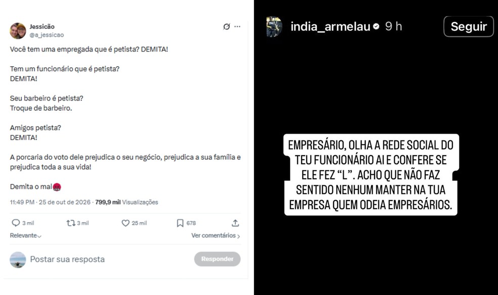Pol&iacute;ticos e influenciadores incentivam demiss&atilde;o e boicote a quem votou em Lula &mdash; Foto: Reprodu&ccedil;&atilde;o