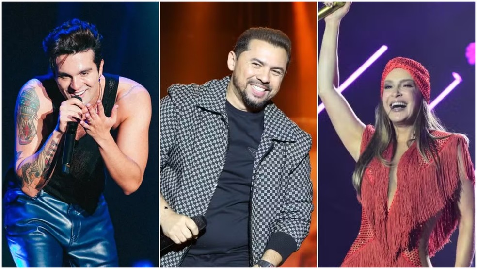 Luan Santana, Xand Avião e Cláudia Leitte são algumas das atrações do Réveillon de Fortaleza 2026 — Foto: Alisson Demétrio/Laécio Lacerda/Joilson Cesar/Ag. Picnews/Divulgação