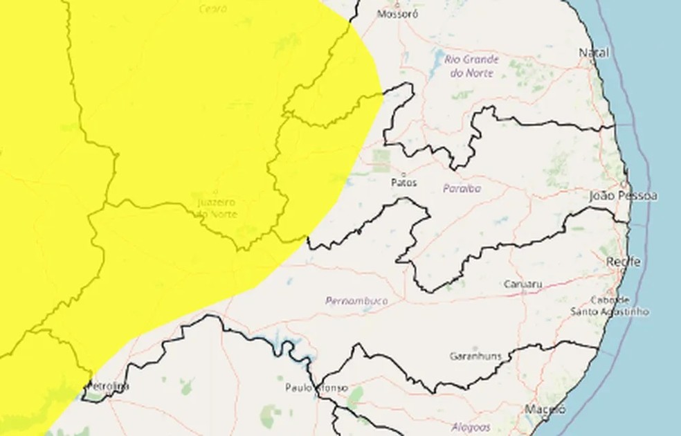 Alerta amarelo de onda de calor no Sertão da Paraíba — Foto: Reprodução/Inmet