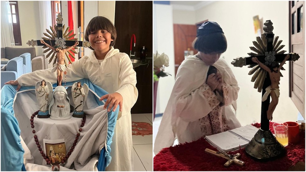 Criança de nove anos é referência pela fé e devoção a diversos santos católicos — Foto: Arquivo pessoal