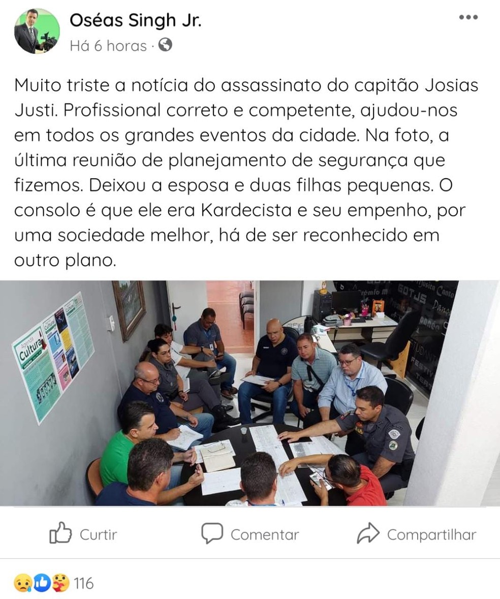 Capitão da PM, Josias Justi, em reunião de planejamento de segurança — Foto: Reprodução/Facebook