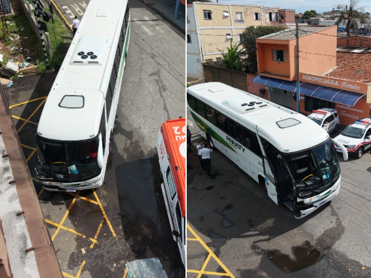 Ônibus com trabalhadores colide contra trem na linha férrea em São Carlos, SP