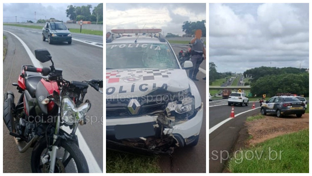 Motociclista fica ferida ao colidir contra viatura da PM na SP-310 em São Carlos