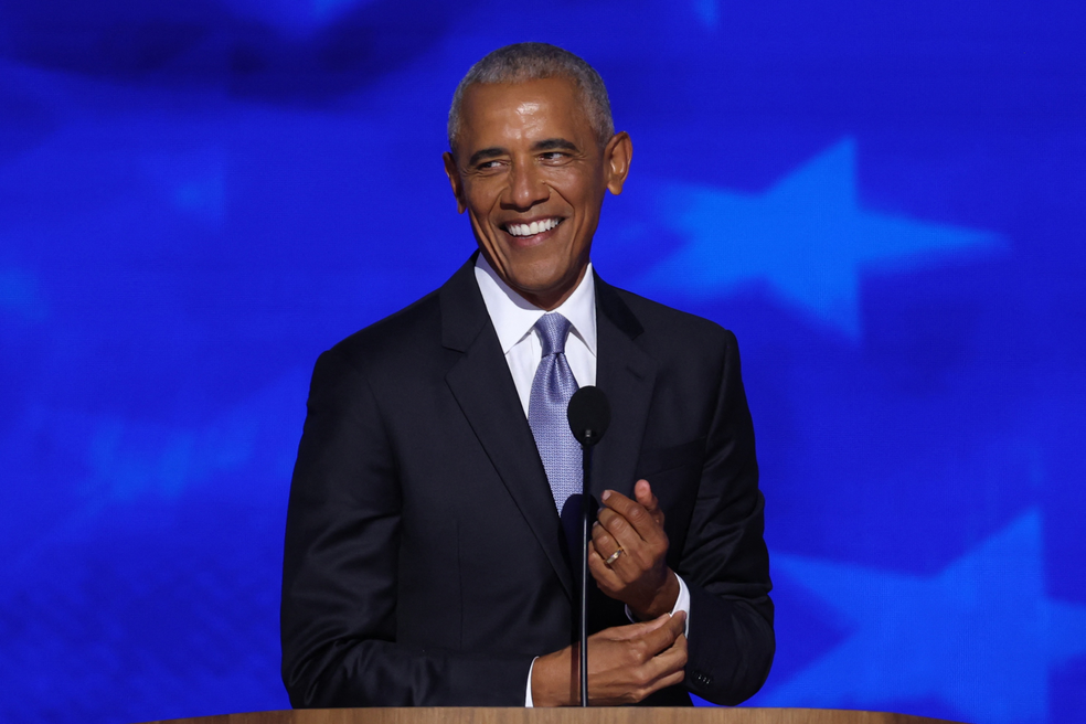 Barack Obama durante a Convenção do Partido Democrata, em 20 de agosto de 2024 — Foto: REUTERS/Mike Segar