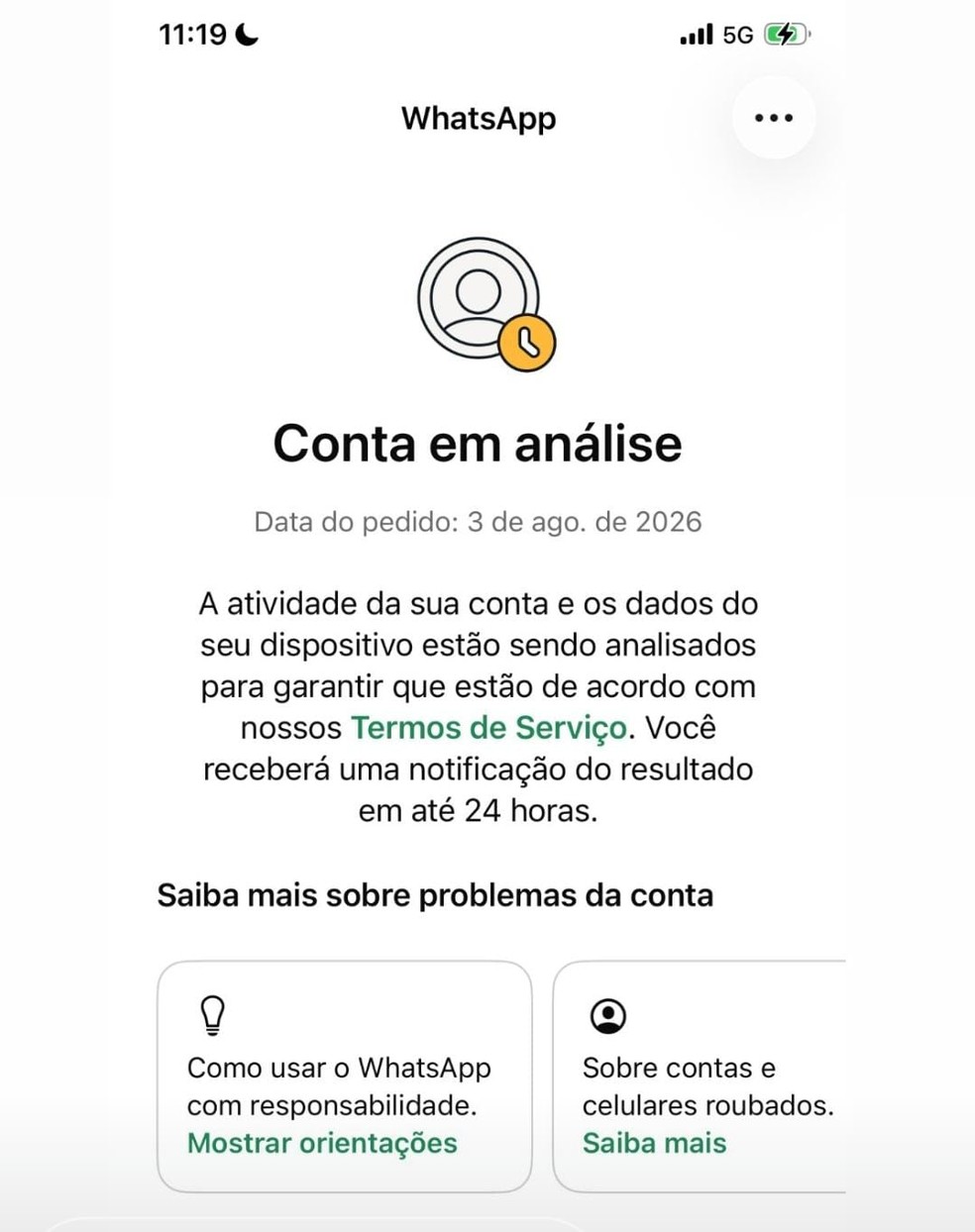 Usuários do WhatsApp relatam conta bloqueada — Foto: Arquivo pessoal