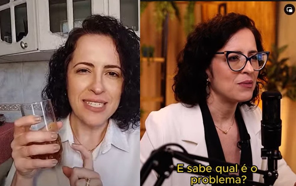 Fernanda em imagens falando sobre produtos como 'médica' e outro como 'farmacêutica' — Foto: Reprodução