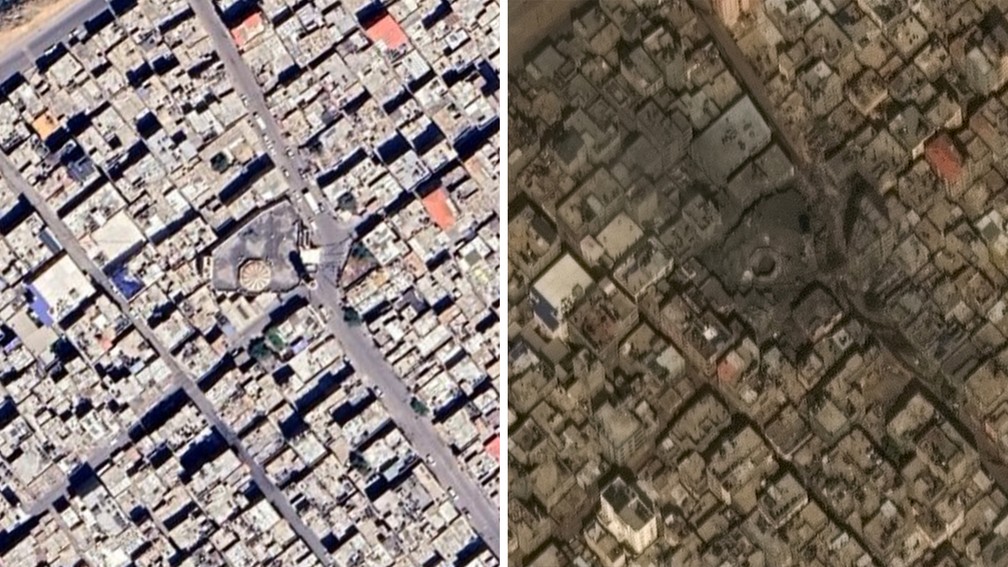 Imagem de satélite da costa da Faixa de Gaza — Foto: Google Earth e Maxar Technologies via Reuters