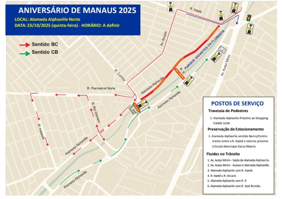 Alteração no trânsito para o Aniversário de Manaus. — Foto: Divulgação