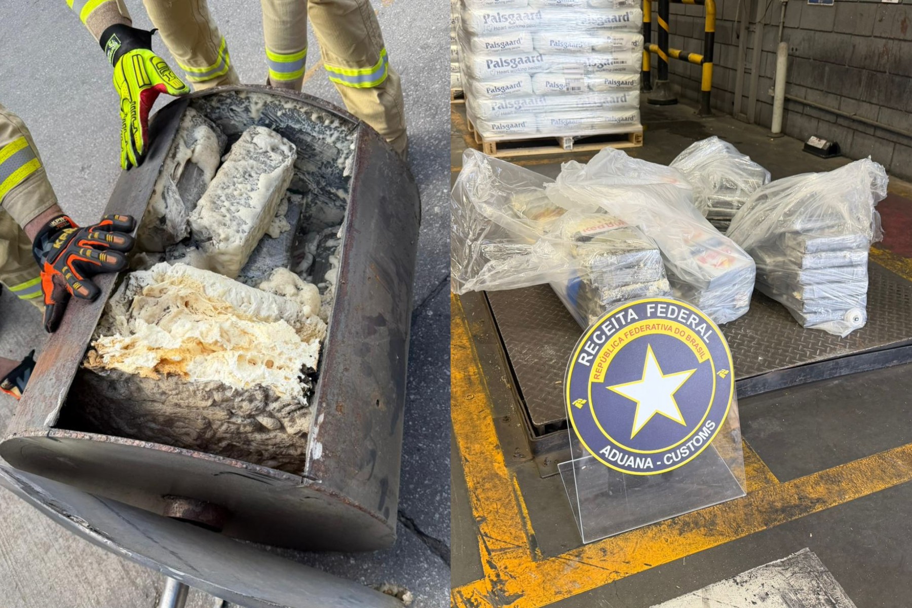 Quase 100 kg de cocaína que seriam enviados para a África do Sul são apreendidos dentro de cilindros de metal no Porto de Paranaguá