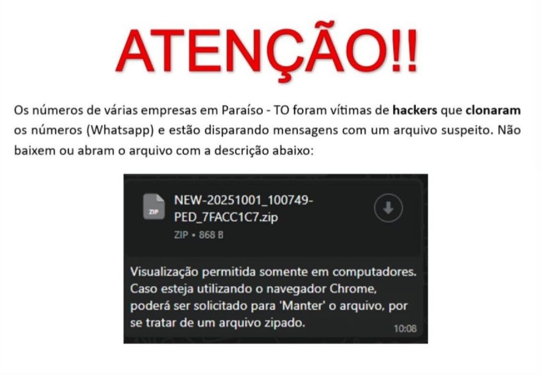 Suspeita de crime cibernético é investigada após disparo de mensagens com arquivo suspeito