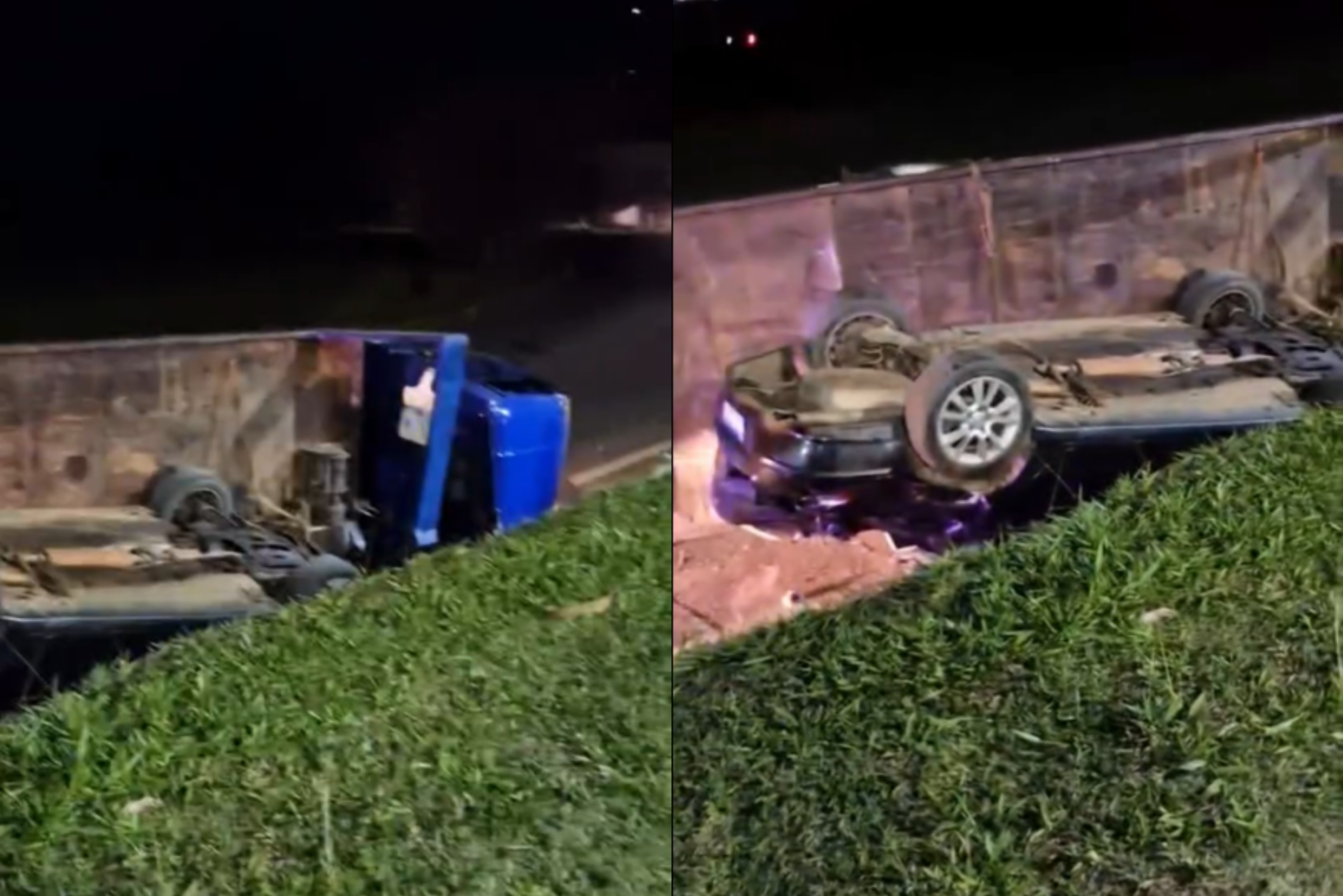 Motorista fica ferido após freio de caminhão guincho falhar e veículo tombar em Itapetininga