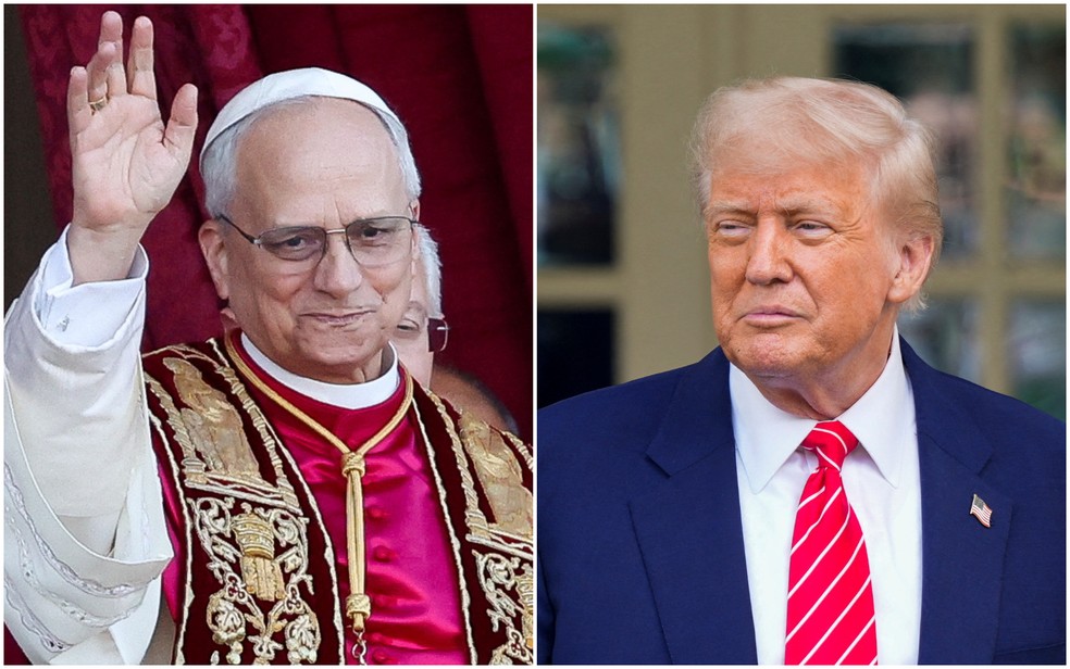 Montagem mostra o papa Leão XIV e o presidente dos EUA, Donald Trump — Foto: Reuters/Claudia Greco; Reuters/Kent Nishimura
