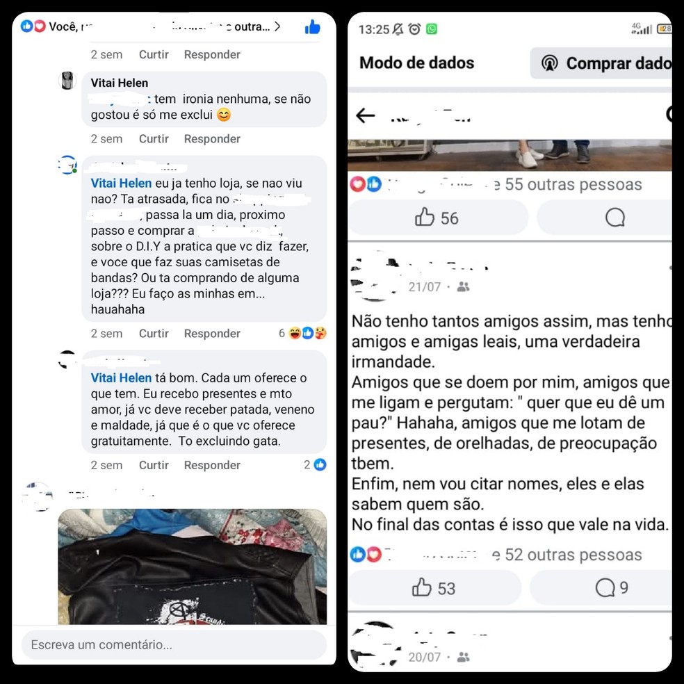 Para a família de Helen Vitai, essa discussão no Facebook motivou a agressão — Foto: Reprodução/Facebook