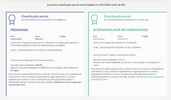 Medicina Sisu- Duas Universidades ainda não estãi com as parciais