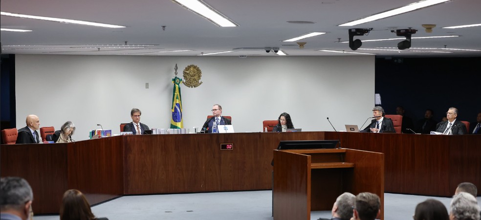 A Primeira Turma do STF durante julgamento sobre tentativa de golpe de Estado — Foto: Antonio Augusto/STF