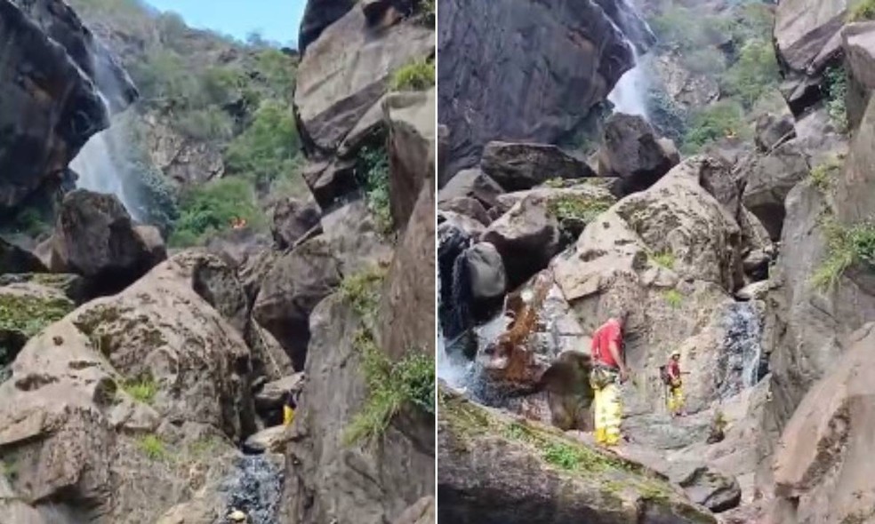 Homem desapareceu após cair de cachoeira com 80 metros de altura ao tentar fazer foto na Bahia — Foto: Reprodução/Redes Sociais