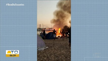 g1 Tocantins: mulher confunde álcool com água em acampamento em praia e causa incêndio