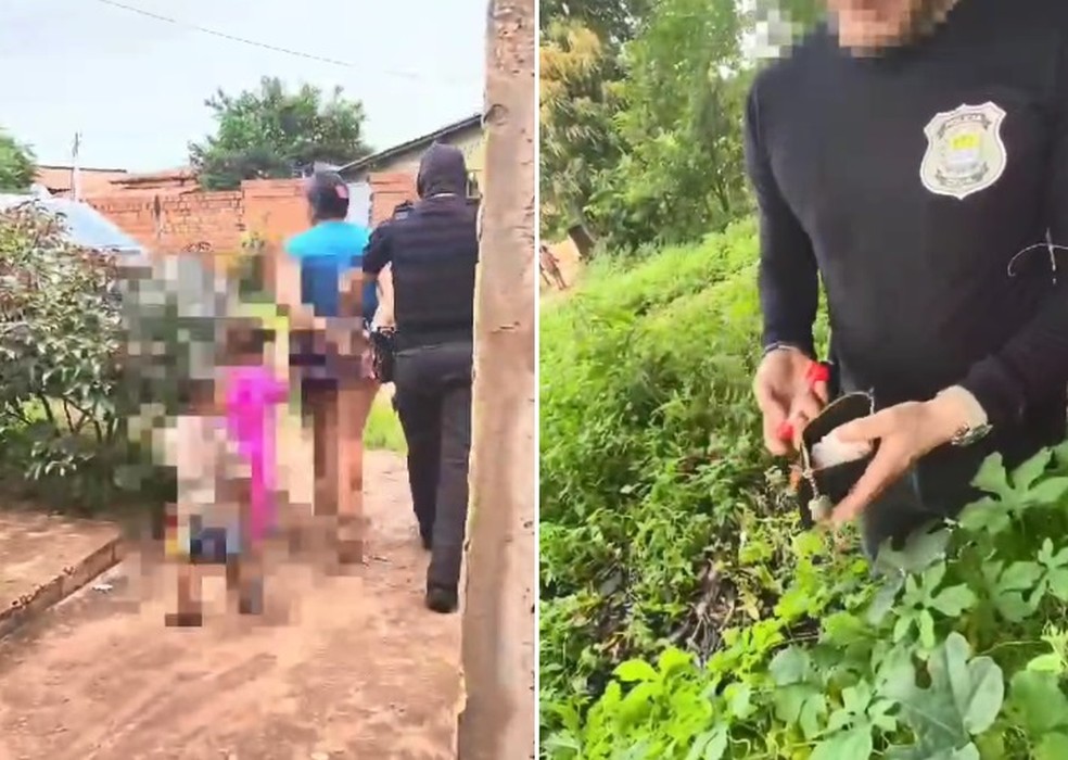 Suspeita de tráfico tenta jogar droga por cima do muro e é presa na frente dos filhos pequenos no PI — Foto: Divulgação/PCPI