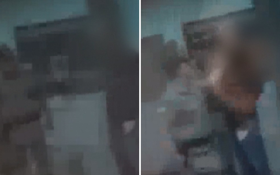 Imagens mostram momento em que policial dá tapa no rosto de homem durante abordagem em Goiânia — Foto: Reprodução/TV Anhanguera