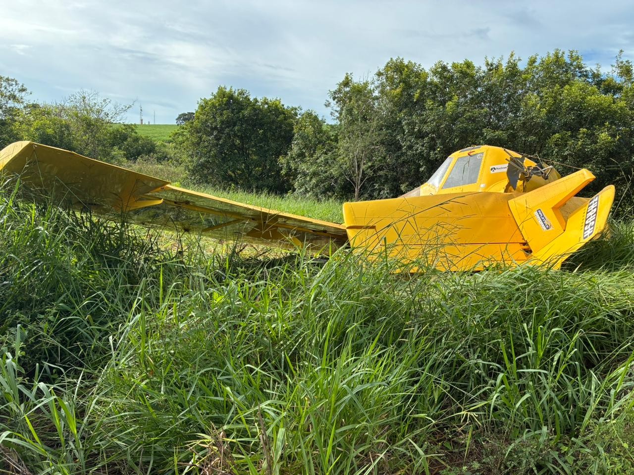 Avião agrícola fez pouso forçado em área de vegetação no interior de SP