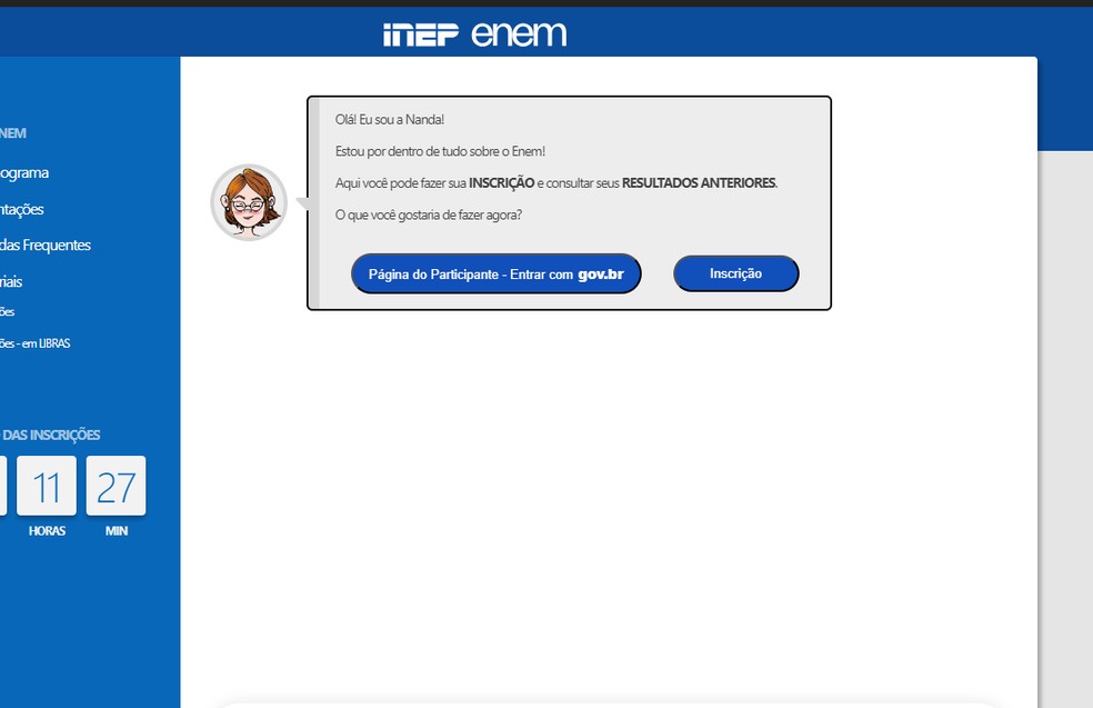 Página oficial do Inep para inscrição do Enem 2024 — Foto: Reprodução