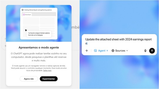 Agente do ChatGPT reserva restaurante, faz compra, mas erra ao insistir demais; g1 testou - Novo recurso da OpenAI, disponível apenas para assinantes, inaugura nova fase da IA, capaz de navegar na internet e tomar decisões sozinho. Google, Microsoft e outras empresas também investem em ferramentas semelhantes.