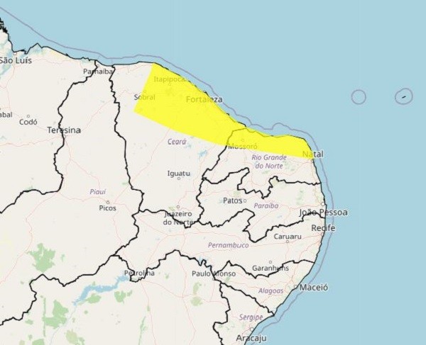 Inmet alerta pra chuvas intensas em Natal e mais 39 cidades do RN; veja lista