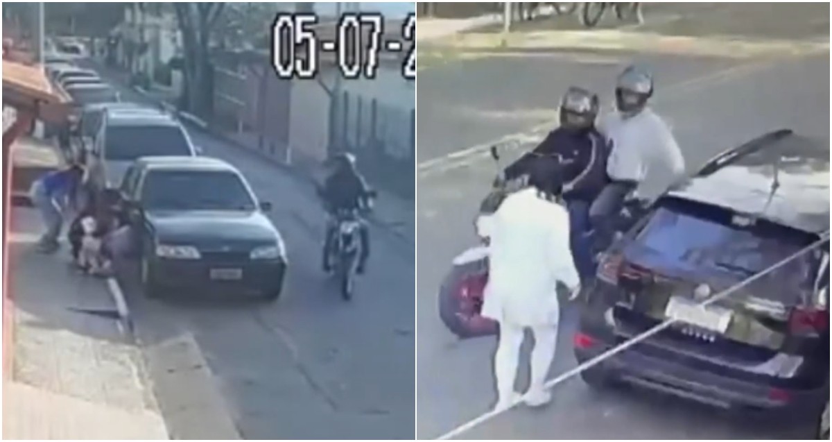 VÍDEO: Família se esconde de ladrão atrás de carro na Chácara Santo Antônio, na Zona Sul de SP; câmeras flagram assaltos no bairro