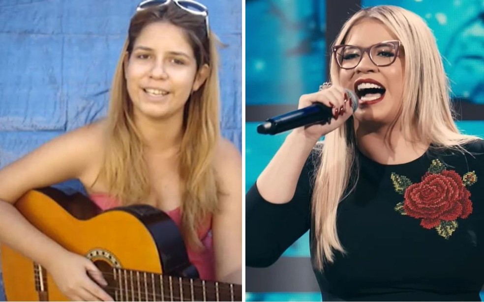 Marília Mendonça antes e depois da fama — Foto: Reprodução/YouTube de Marília Mendonça
