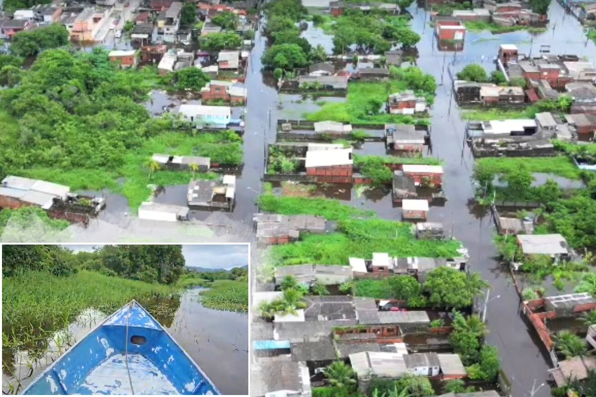 Peruíbe completa três dias debaixo d'água com quase 500 pessoas afetadas pelas chuvas; VÍDEO