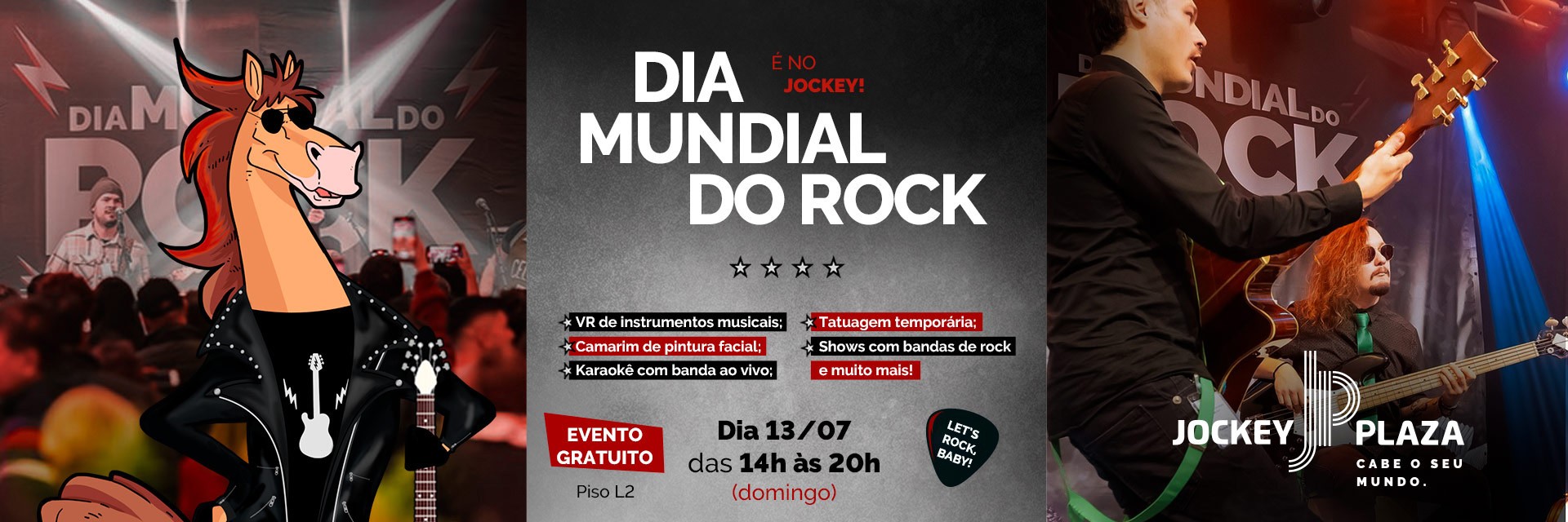 Dia Mundial do Rock terá shows, karaokê com banda ao vivo, tatuagens e realidade virtual no Jockey Plaza Shopping