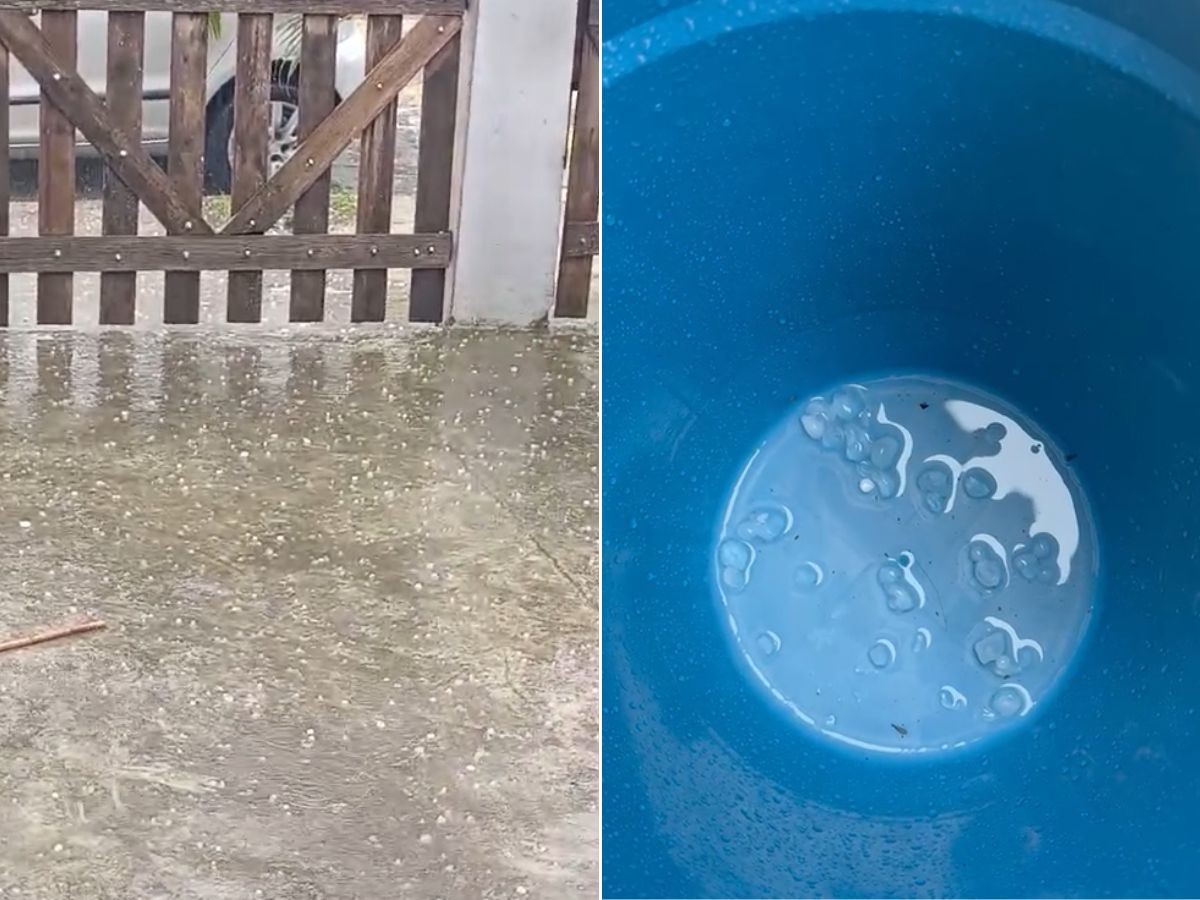 Chuva de granizo atinge cidades do litoral de SP e assusta moradores; VÍDEO