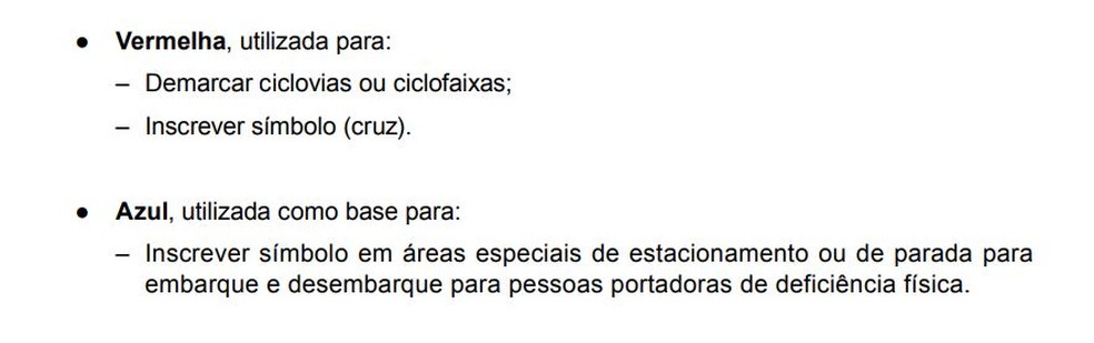 Manual de Sinalização Horizontal do Contran prevê que ciclovias ou ciclofaixas sejam sinalizadas na cor vermelha — Foto: Reprodução