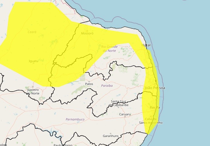 Inmet emite alerta de perigo potencial de chuvas intensas para João Pessoa e mais 78 cidades da PB