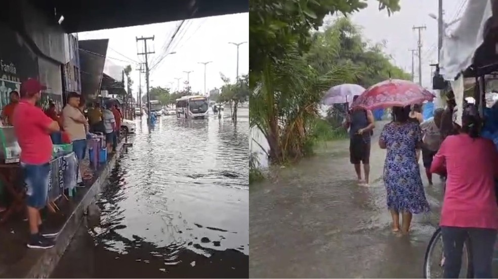 Alagamentos em vários pontos de Fortaleza são registados após fortes chuvas. — Foto: Reprodução