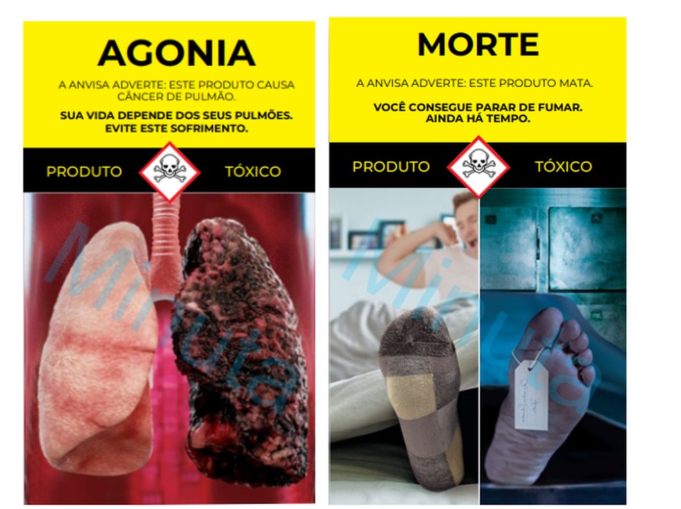 Novas imagens e mensagens propostas pela Anvisa ressaltam os efeitos nocivos do tabaco. — Foto: Reprodução/Anvisa
