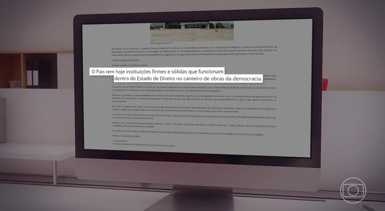 Presidente do STF, Edson Fachin, divulga mensagem de fim de ano