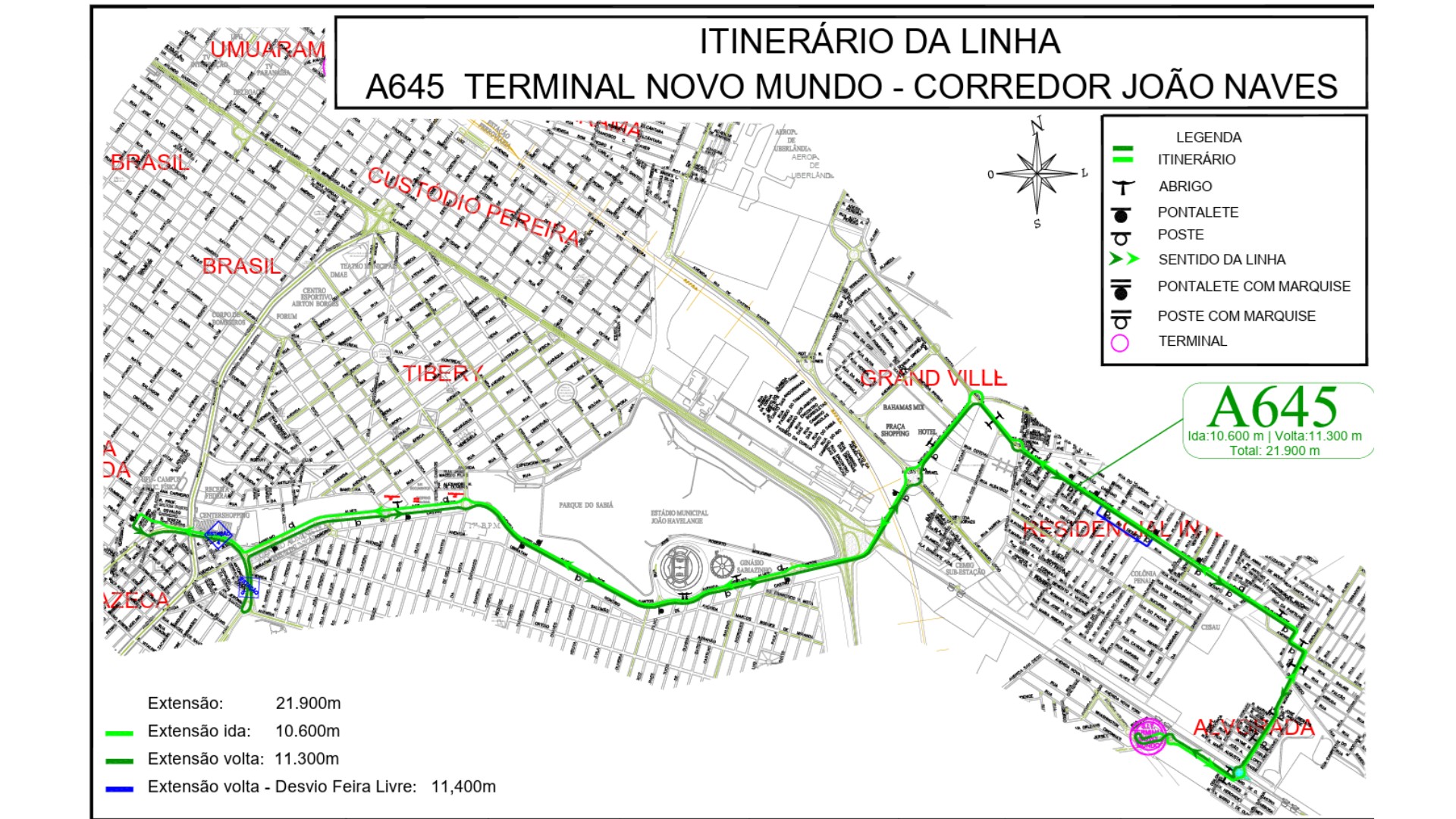 Veja trajeto da nova linha entre o Terminal Novo Mundo e o corredor de ônibus da João Naves de Ávila