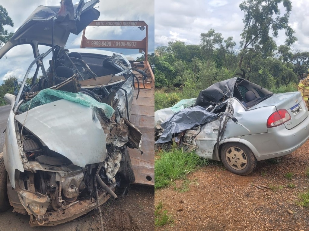 Motorista e passageira morrem após carro bater de frente com carreta na MGC-452 em MG