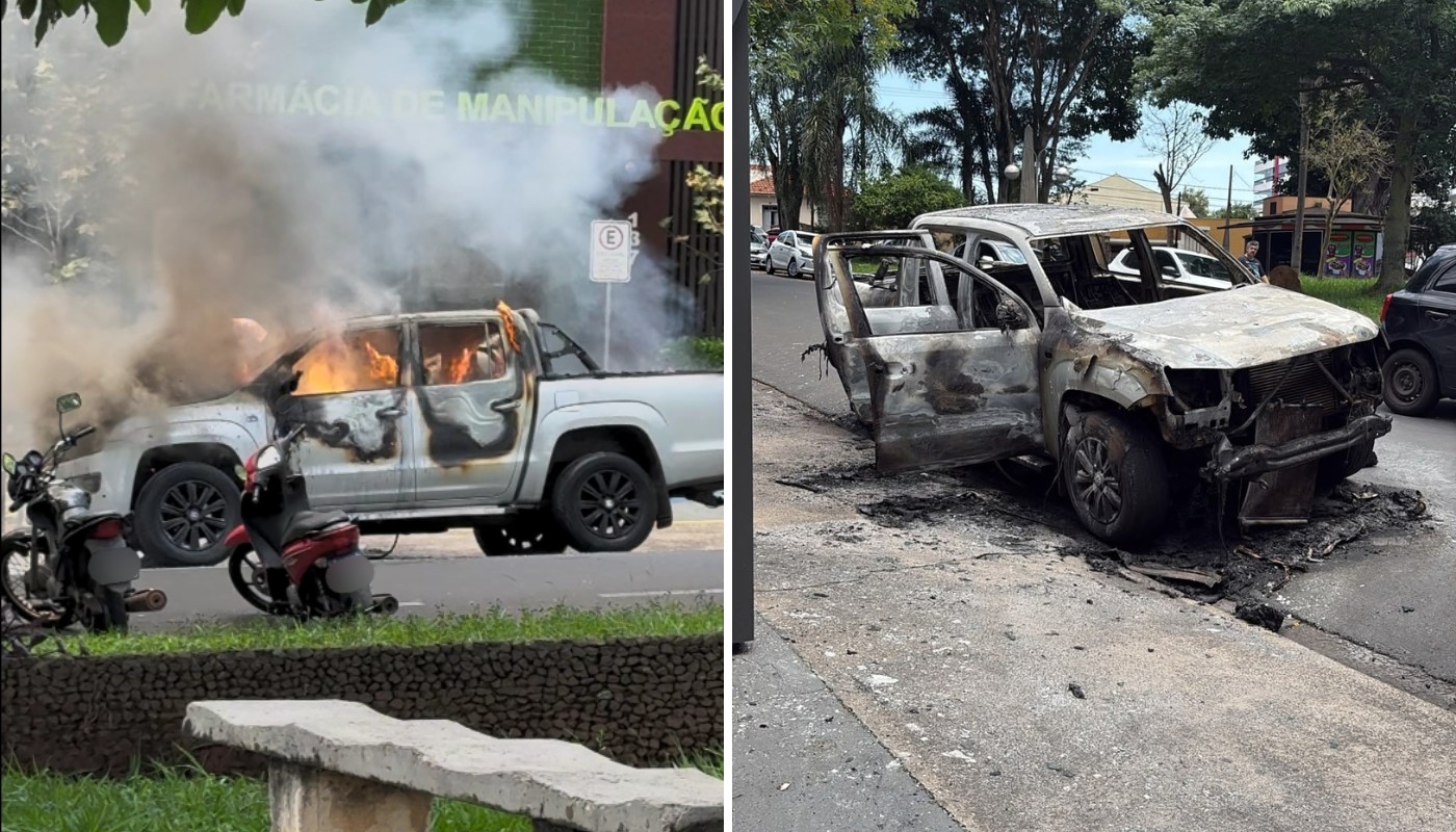 Incêndio destrói caminhonete em via movimentada de Americana​‌​