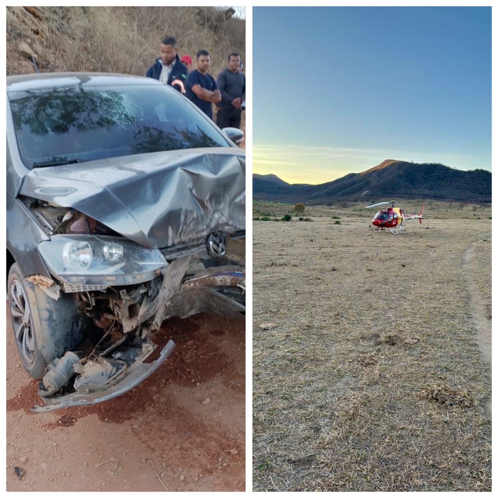 Motorista é socorrido de helicóptero após carro bater em árvore na zona rural de Porteirinha