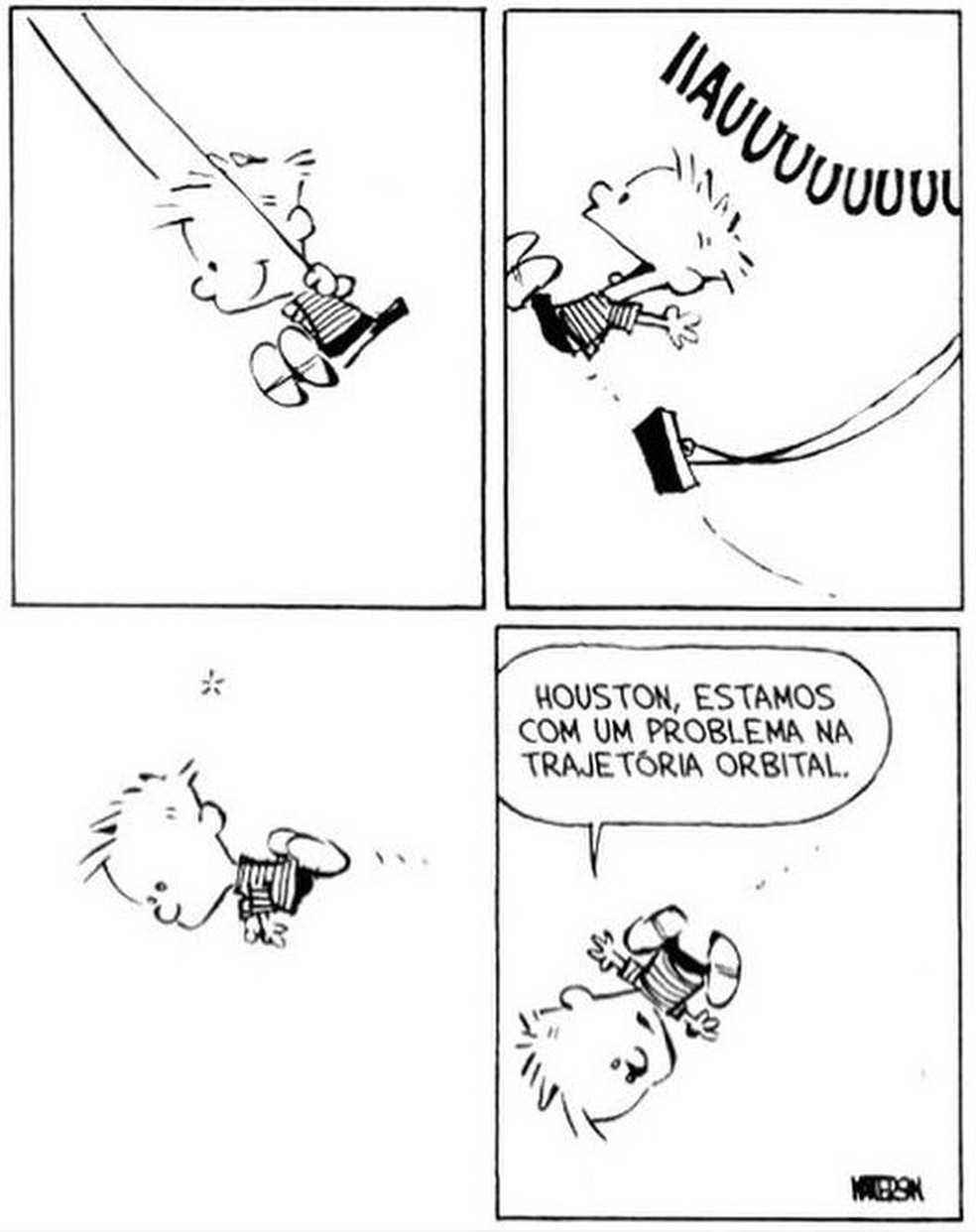 Tirinha de Calvin (de Bill Watterson) que caiu no 2º dia do Enem 2024. — Foto: Bill Watterson/Reprodução
