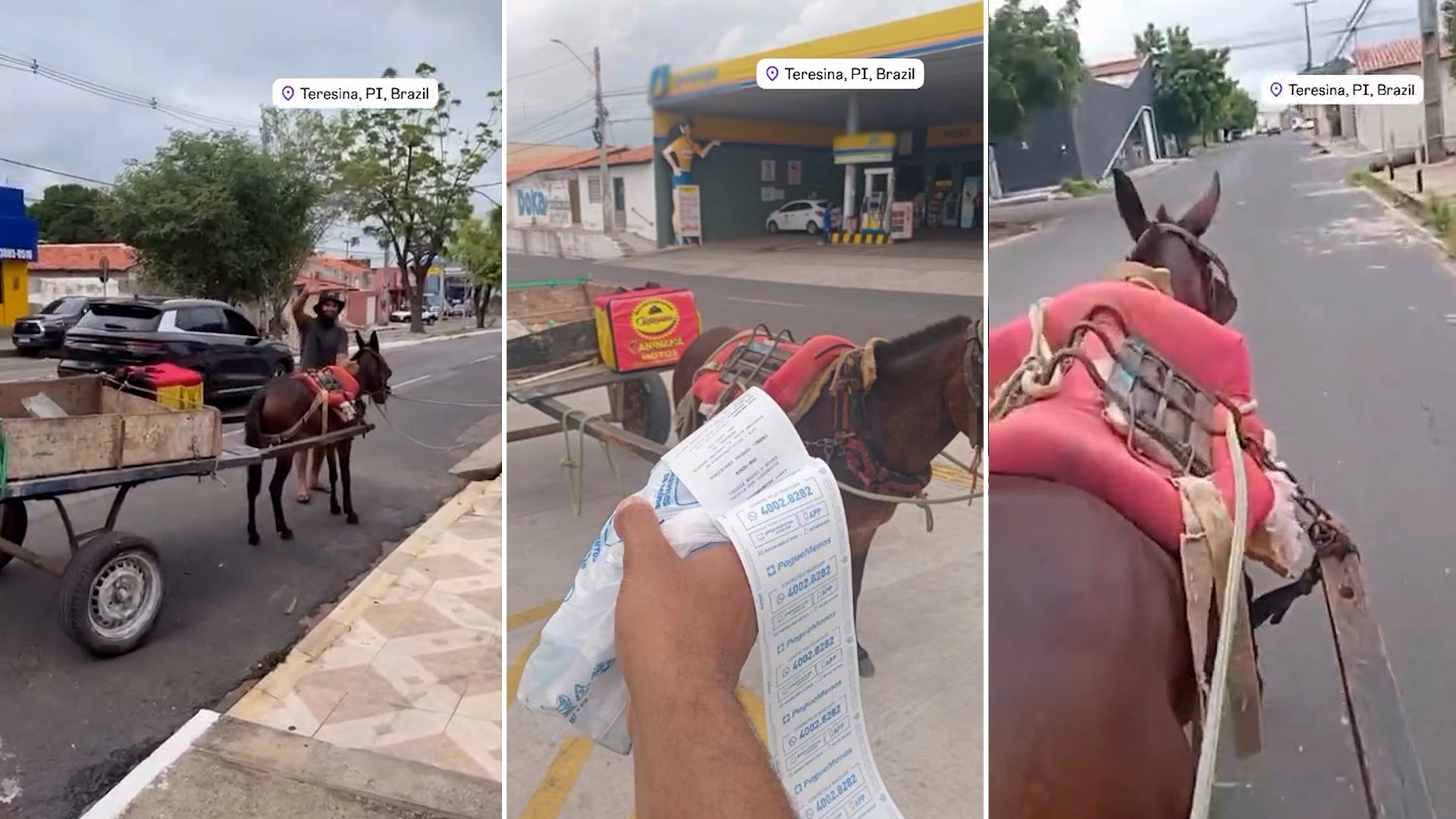 VÍDEO: Jovem de 20 anos usa carroça para realizar entrega por aplicativo em Teresina e viraliza